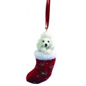 White Poodle Dog in Christmas Stocking - size 10 cm